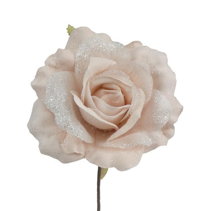 Pale Pink - Front - Davies Products Frosted Rose Christmas Decoration