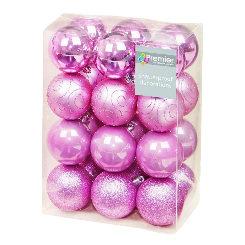 Pink - Front - Premier Assorted Designs Christmas Bauble (Pack of 24)