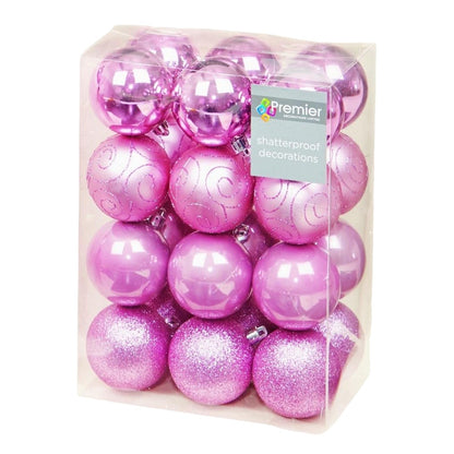 Pink - Front - Premier Assorted Designs Christmas Bauble (Pack of 24)