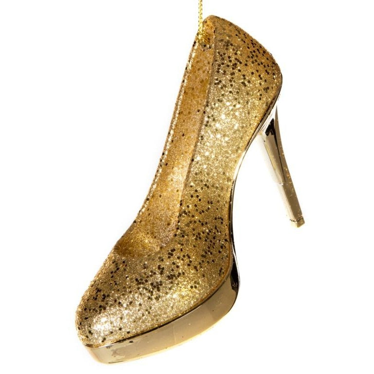 Gold - Front - Premier Glitter High Heel Shoe Christmas Decoration