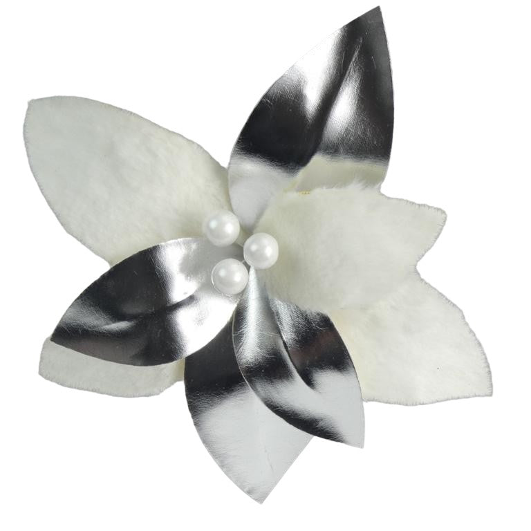 Silver - Front - Davies Products Faux Fur Flower Christmas Decoration