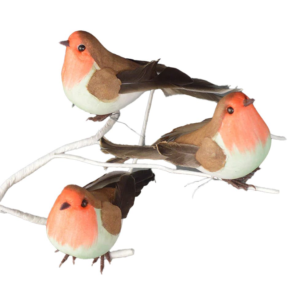 Orange-White-Brown - Front - Davies Products Wire Robin Christmas Decoration (Pack of 3)