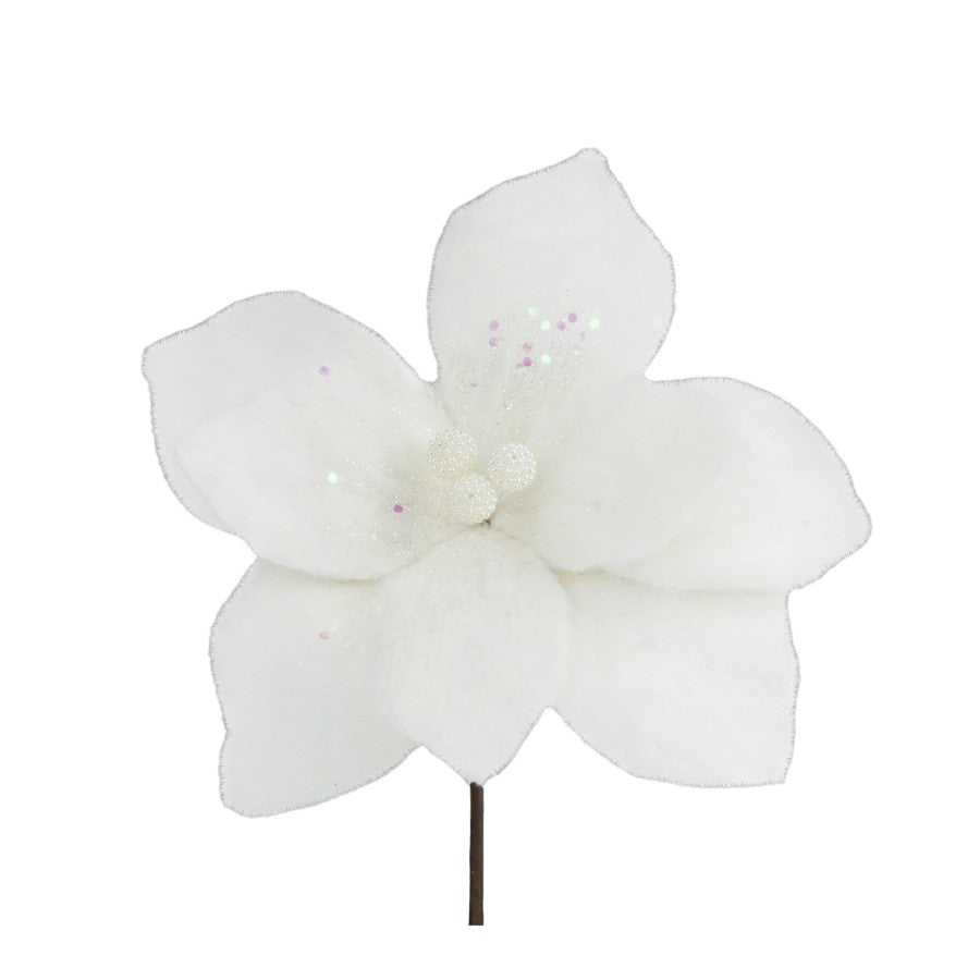 White - Front - Davies Products Faux Fur Flower Christmas Tree Pick