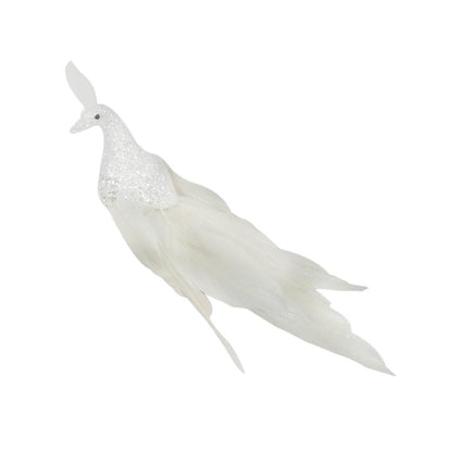 White - Front - Davies Products Feather Peacock Christmas Decoration