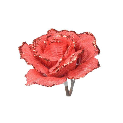 Red - Front - Davies Products Jute Rose Christmas Decoration