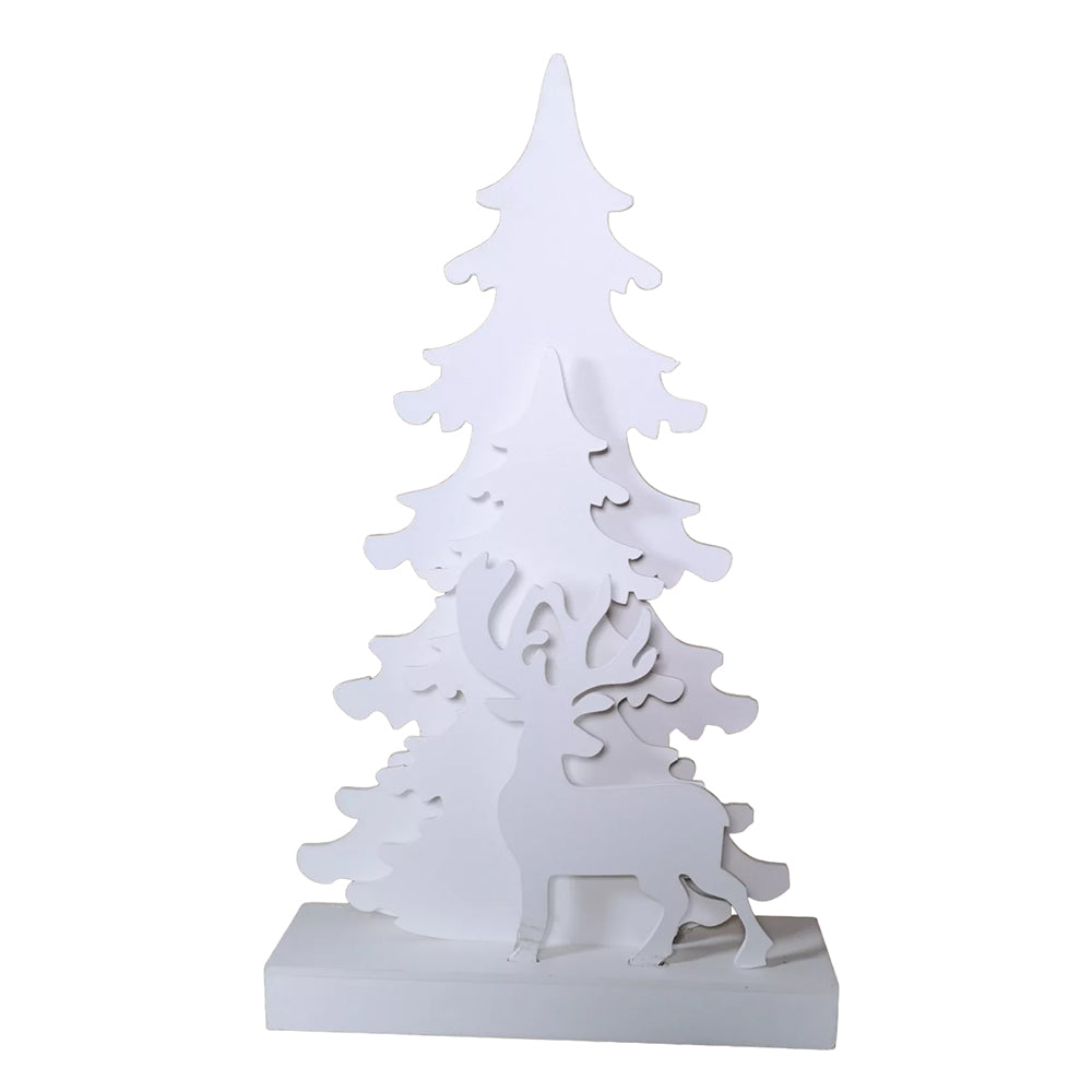 Warm White - Front - Premier Wood Tree & Reindeer Christmas Decoration