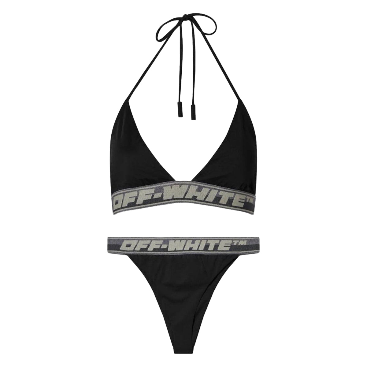Black - Front - Off White Womens-Ladies Logo Bikini