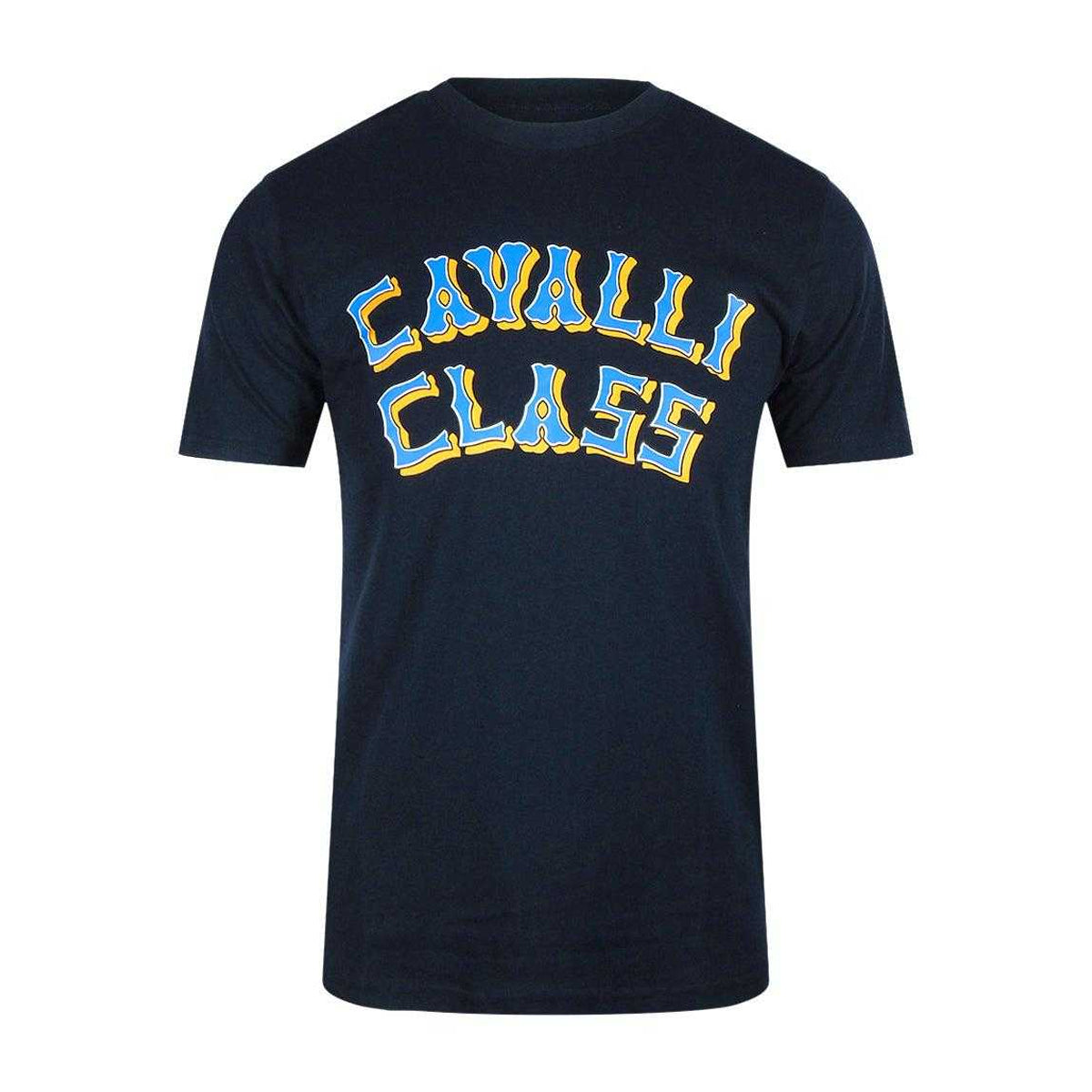 Blue Navy - Front - Cavalli Class Mens Layered Logo T-Shirt