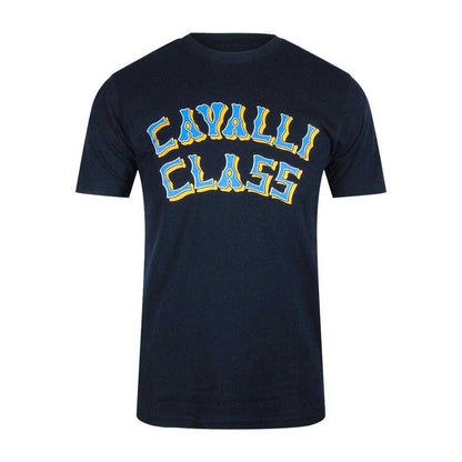 Blue Navy - Front - Cavalli Class Mens Layered Logo T-Shirt