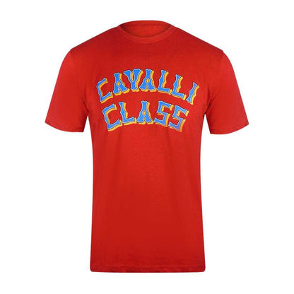 Red - Front - Cavalli Class Mens Layered Logo T-Shirt