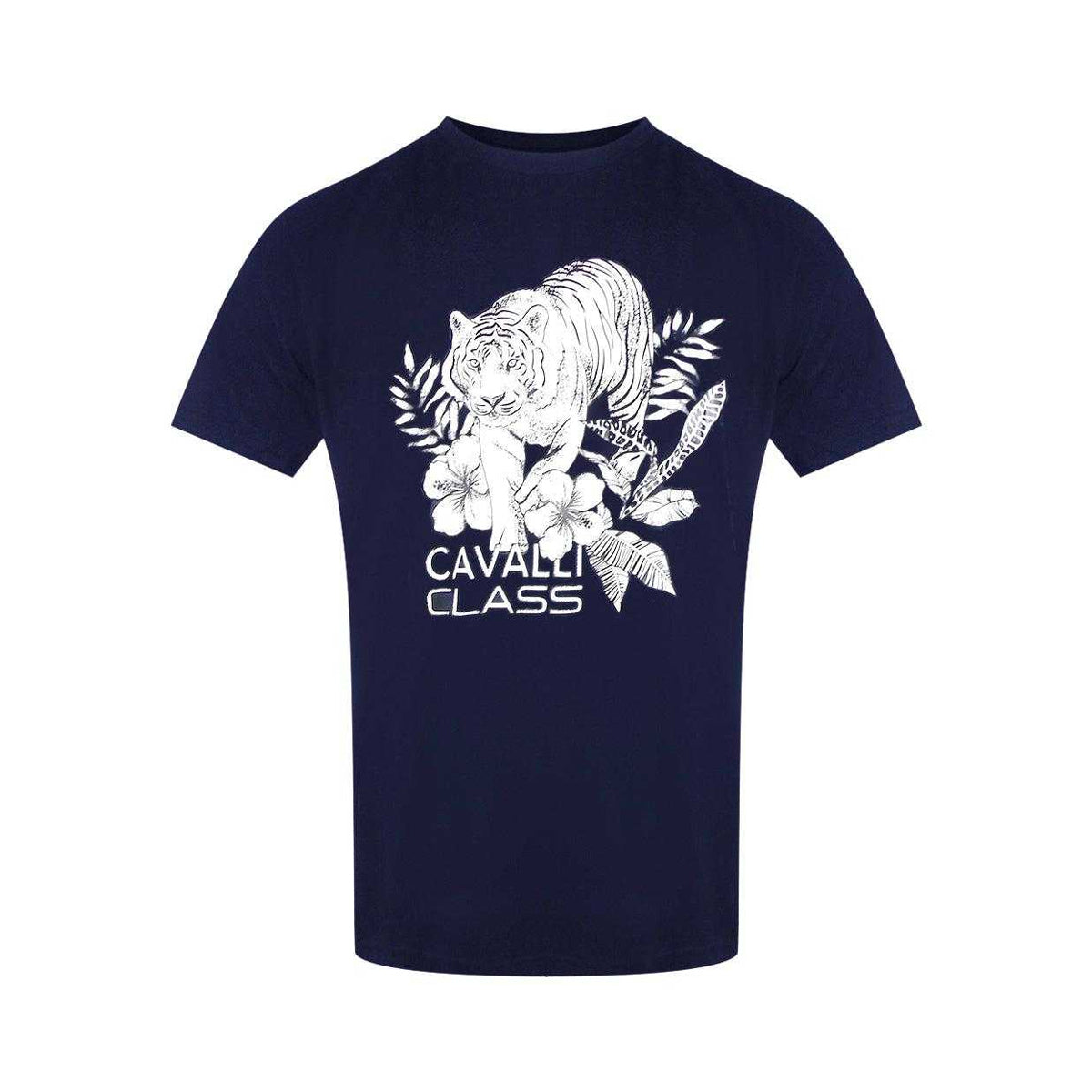 Navy - Front - Cavalli Class Mens Tiger Logo T-Shirt