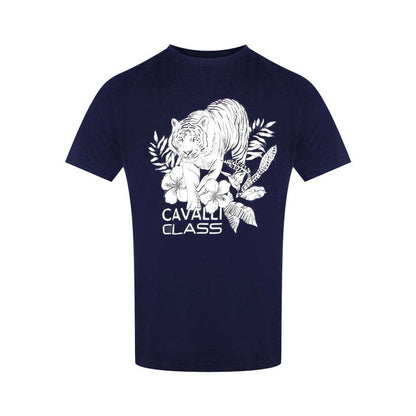 Navy - Front - Cavalli Class Mens Tiger Logo T-Shirt