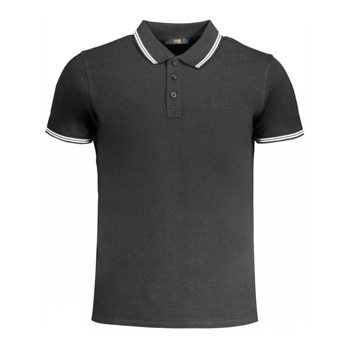 Black - Front - Cavalli Class Mens Tipped Logo Polo Shirt