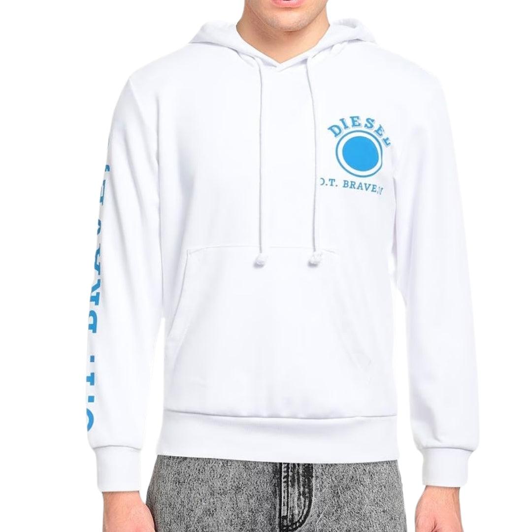 White - Lifestyle - Diesel Mens Distressed Dot Logo Hoodie