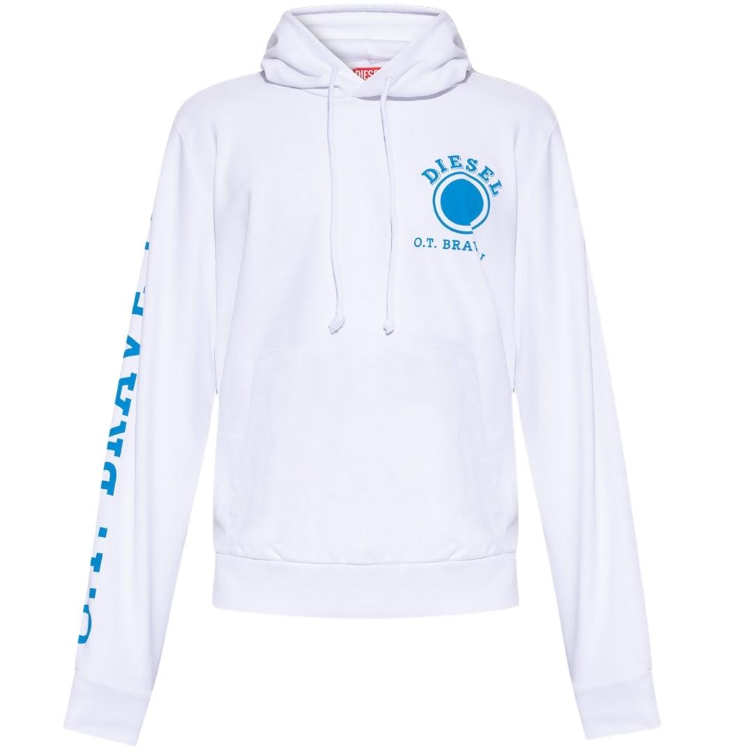 White - Pack Shot - Diesel Mens Distressed Dot Logo Hoodie