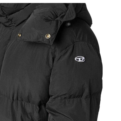 Black - Side - Diesel Mens Plain Hooded Padded Jacket