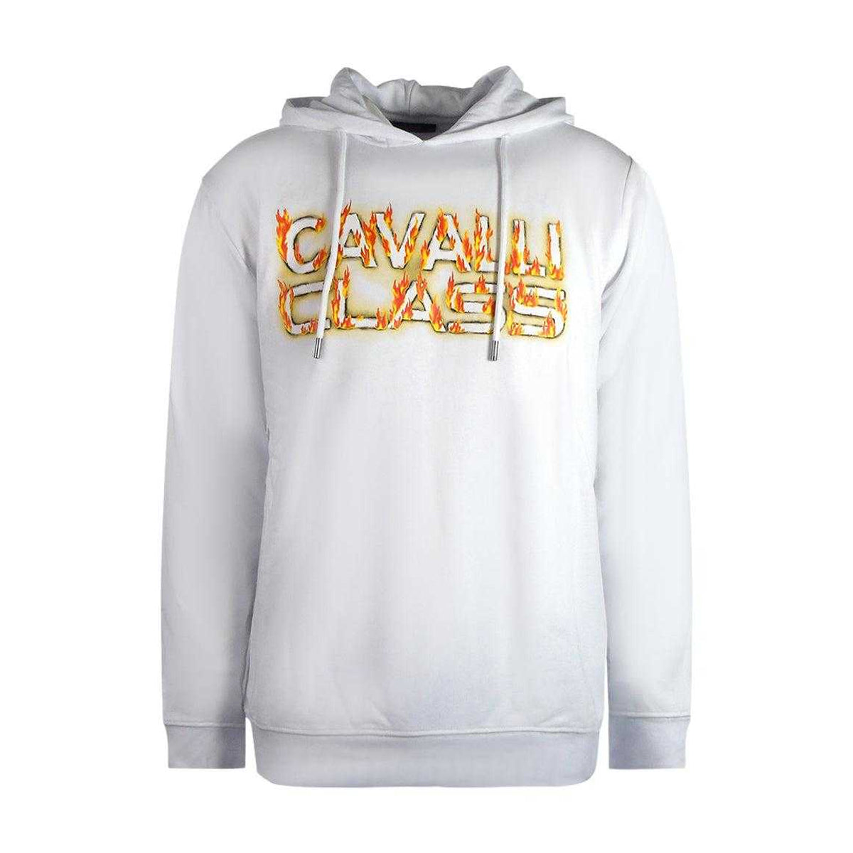 White - Front - Cavalli Class Mens Fire Logo Hoodie