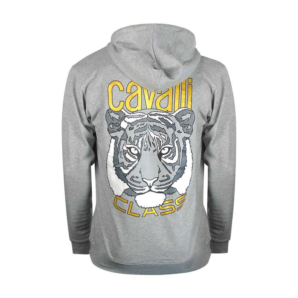 Grey - Back - Cavalli Class Mens Tiger Back Print Hoodie