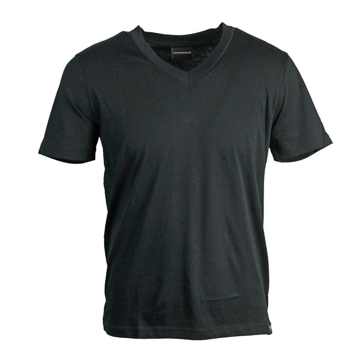 Black - Front - Emporio Armani Unisex Adult Plain V Neck T-Shirt