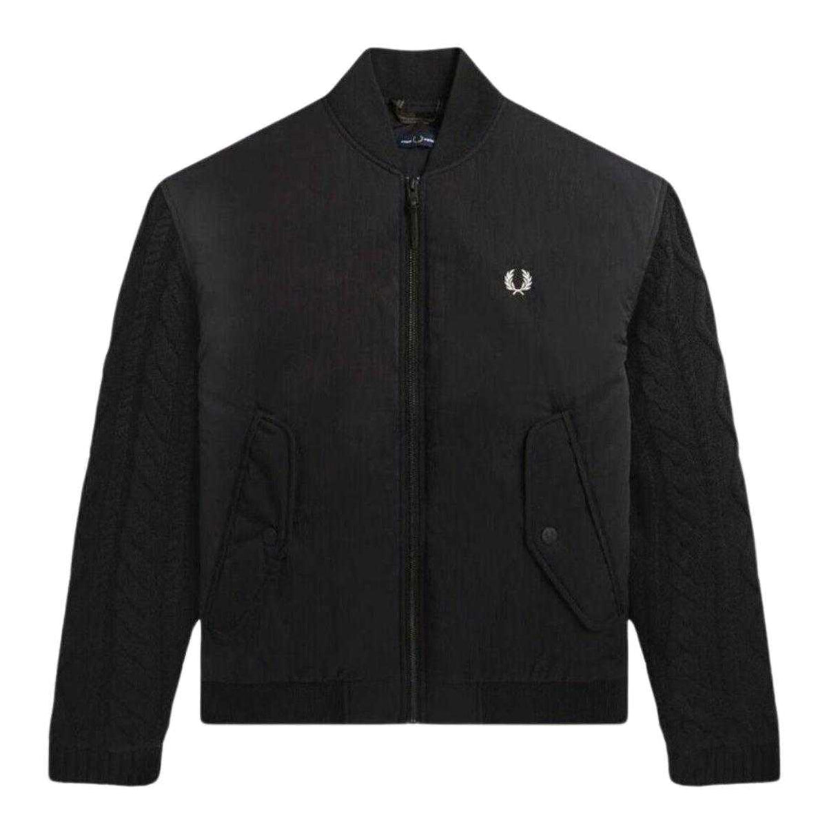 Black - Front - Fred Perry Mens Cable Knit Bomber Jacket
