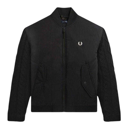 Black - Front - Fred Perry Mens Cable Knit Bomber Jacket