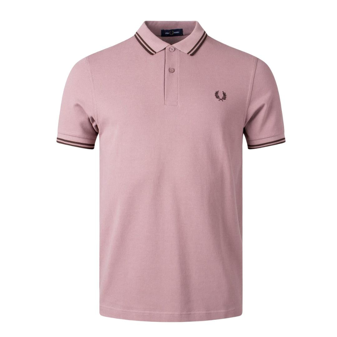 Dark Pink - Pack Shot - Fred Perry Mens Double Tipped Collar Polo Shirt