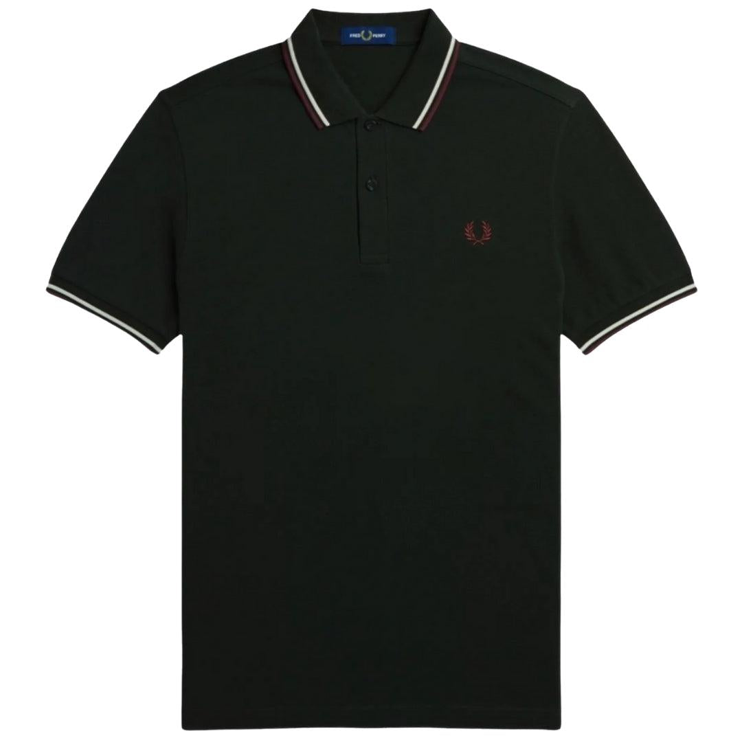 Dark Green - Back - Fred Perry Mens Double Tipped Collar Polo Shirt