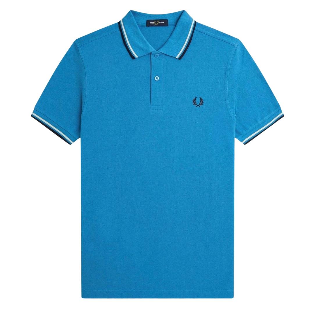 White-Black-Blue - Front - Fred Perry Mens Double Tipped Collar Polo Shirt
