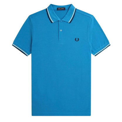 White-Black-Blue - Front - Fred Perry Mens Double Tipped Collar Polo Shirt