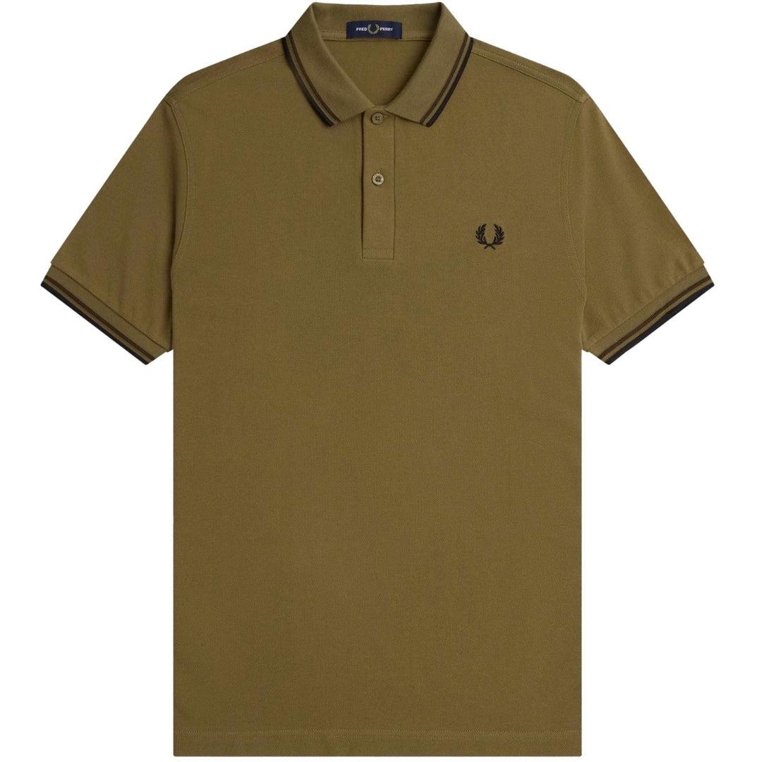 Black-Khaki Green - Front - Fred Perry Mens Double Tipped Collar Polo Shirt