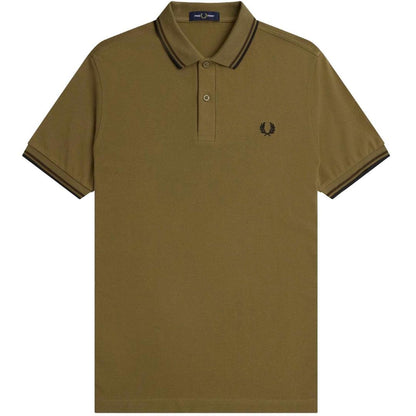 Black-Khaki Green - Front - Fred Perry Mens Double Tipped Collar Polo Shirt