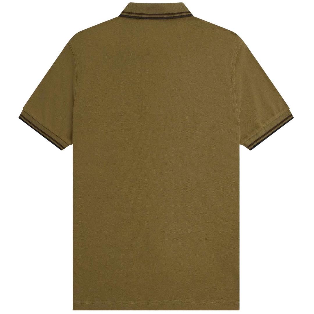 Black-Khaki Green - Back - Fred Perry Mens Double Tipped Collar Polo Shirt