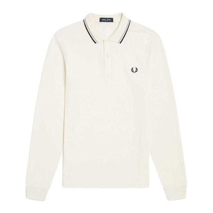 Ecru-Black - Front - Fred Perry Mens Double Tipped Collar Long-Sleeved Polo Shirt