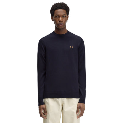 Navy Blue - Side - Fred Perry Mens Classic Crew Neck Slim Jumper