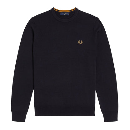 Navy Blue - Front - Fred Perry Mens Classic Crew Neck Slim Jumper