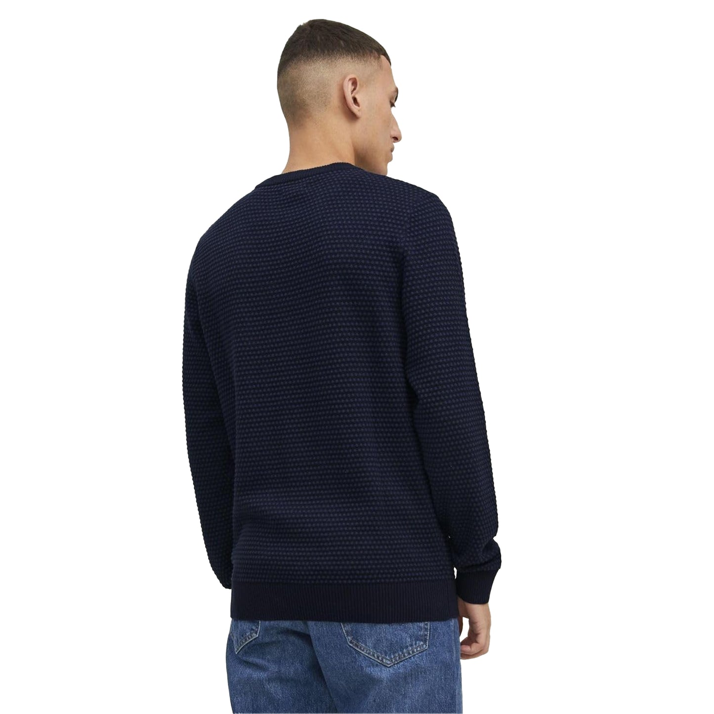 Navy Blue - Back - Jack And Jones Mens Bronwood Knitted Sweatshirt
