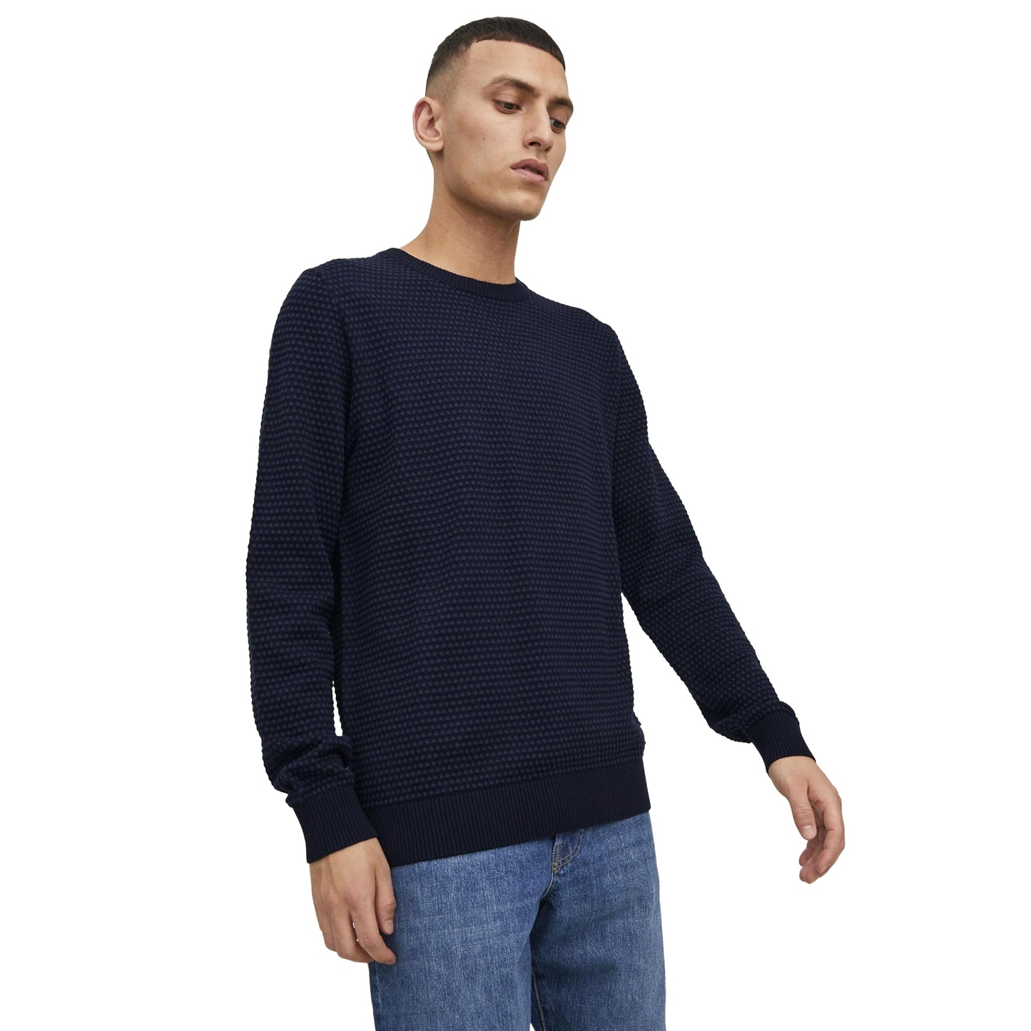 Navy Blue - Side - Jack And Jones Mens Bronwood Knitted Sweatshirt