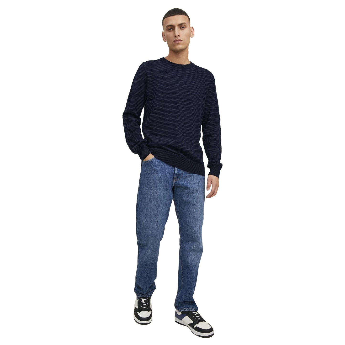 Navy Blue - Lifestyle - Jack And Jones Mens Bronwood Knitted Sweatshirt