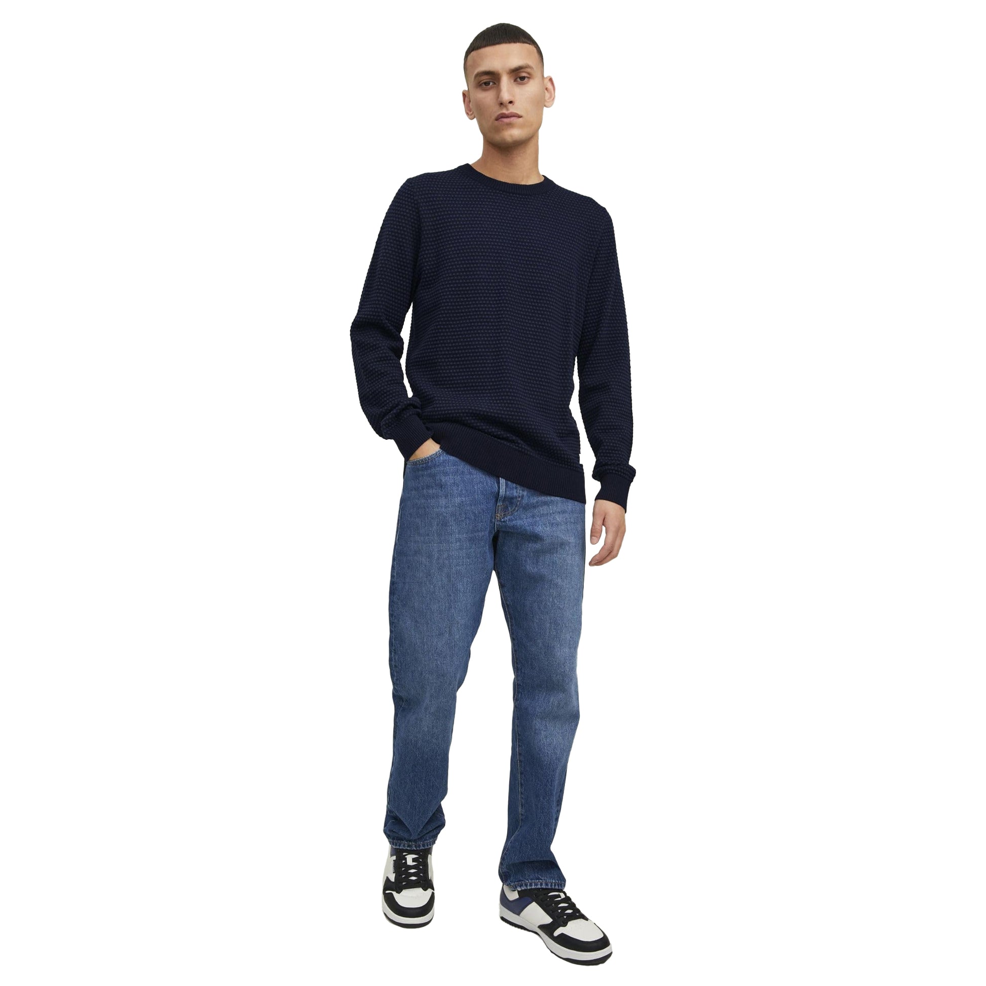 Navy Blue - Lifestyle - Jack And Jones Mens Bronwood Knitted Sweatshirt