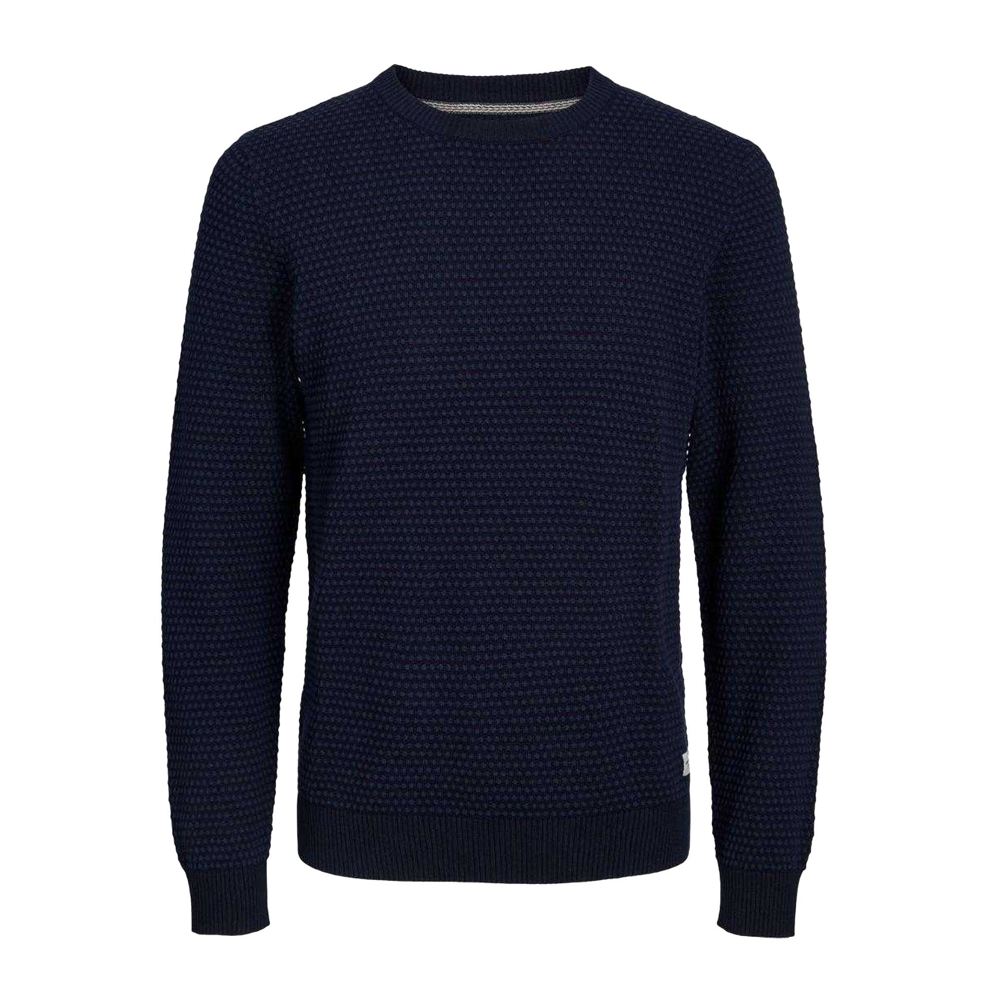 Navy Blue - Front - Jack And Jones Mens Bronwood Knitted Sweatshirt