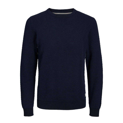 Navy Blue - Front - Jack And Jones Mens Bronwood Knitted Sweatshirt