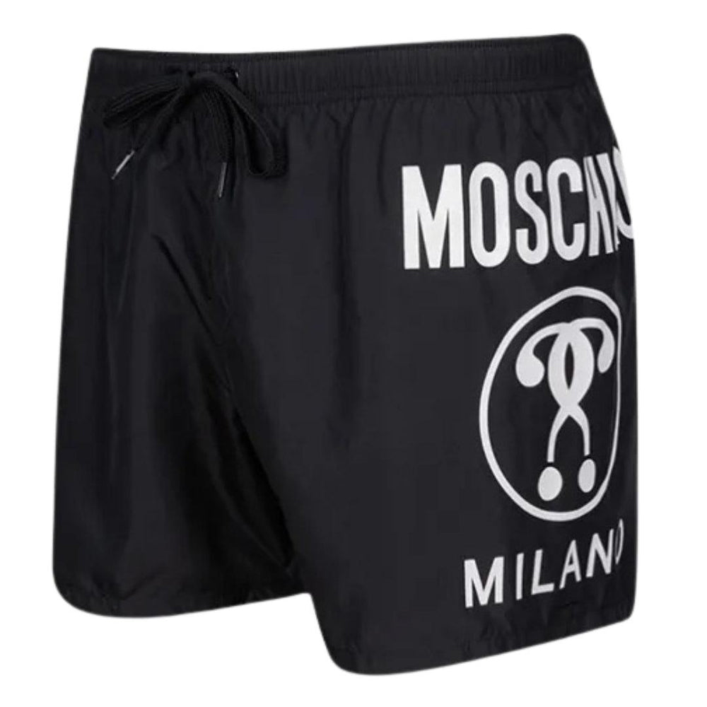 Black - Side - Moschino Mens Milano Logo Swim Shorts