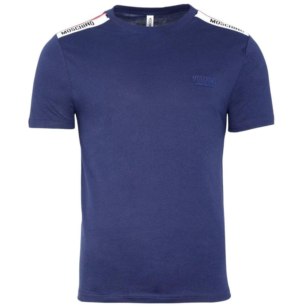 Navy Blue - Front - Moschino Unisex Adult Logo Taped Shoulders T-Shirt