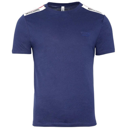 Navy Blue - Front - Moschino Unisex Adult Logo Taped Shoulders T-Shirt