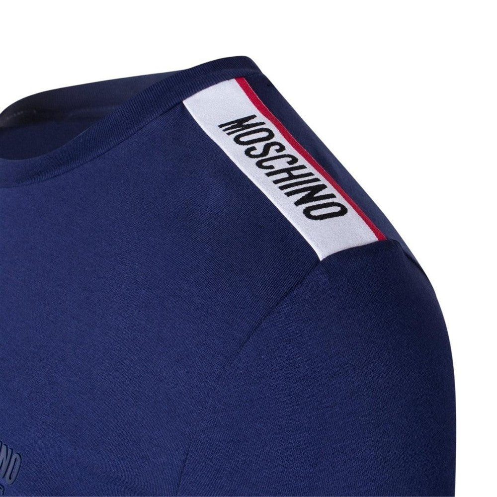 Navy Blue - Side - Moschino Unisex Adult Logo Taped Shoulders T-Shirt