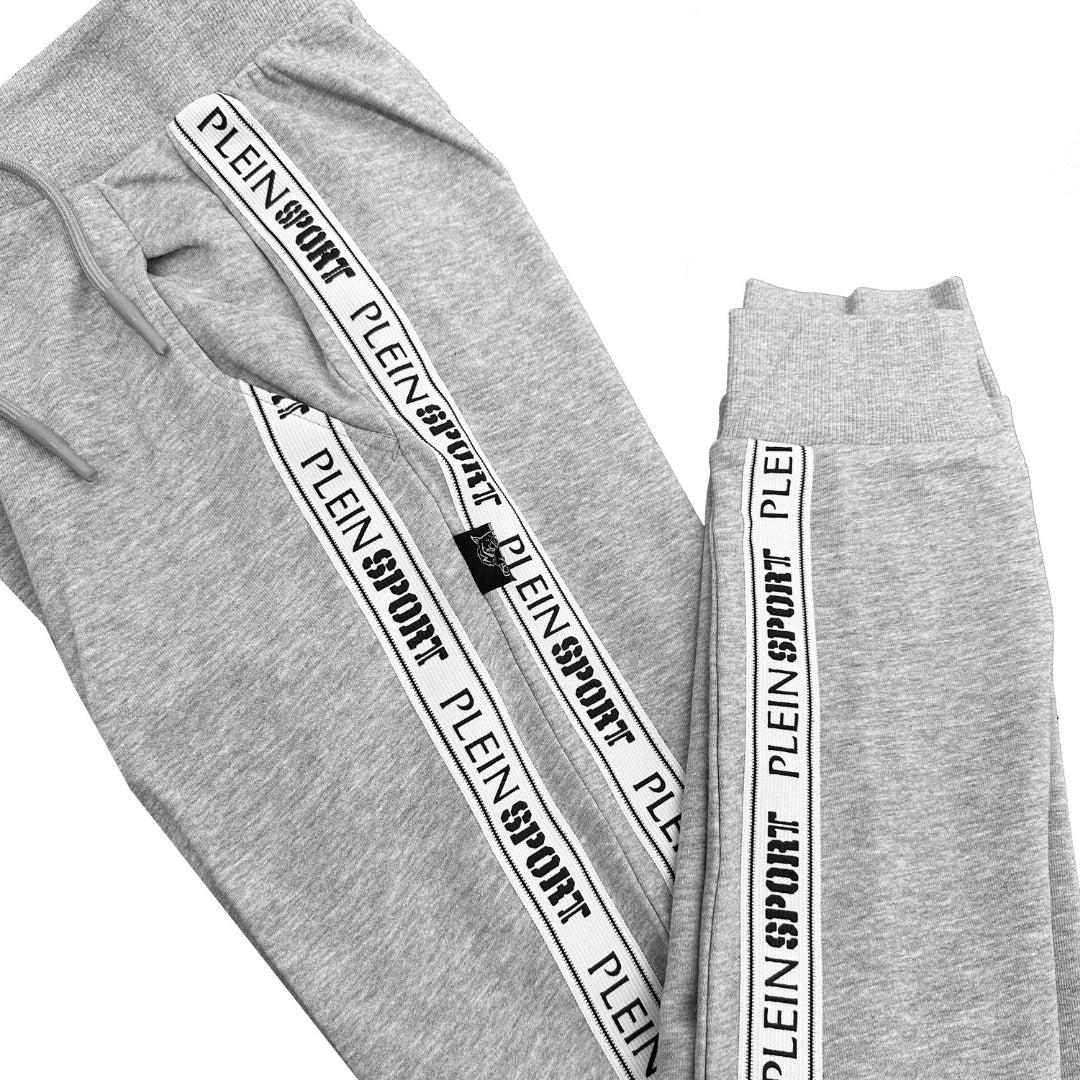 Grey - Back - Plein Sport Mens Branded Tape Jogging Bottoms