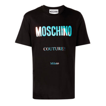 Black - Front - Moschino Mens Couture Reflective Logo T-Shirt