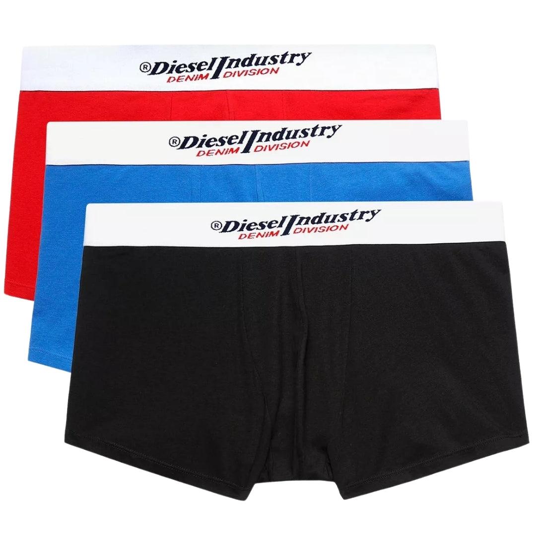 Red-Blue-Black - Front - Diesel Mens Umbx-Damien Boxer Shorts (Pack of 3)