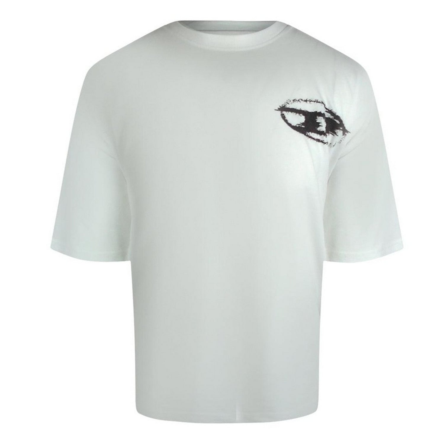 White - Front - Diesel Mens Logo Cotton Boxy T-Shirt