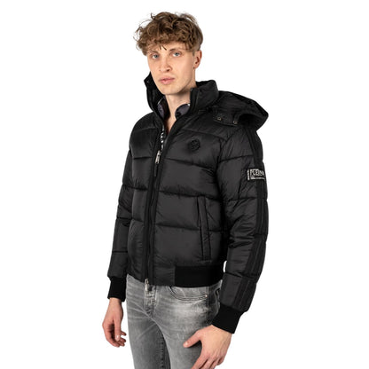 Black - Side - Plein Sport Mens Taped Sleeve Padded Jacket